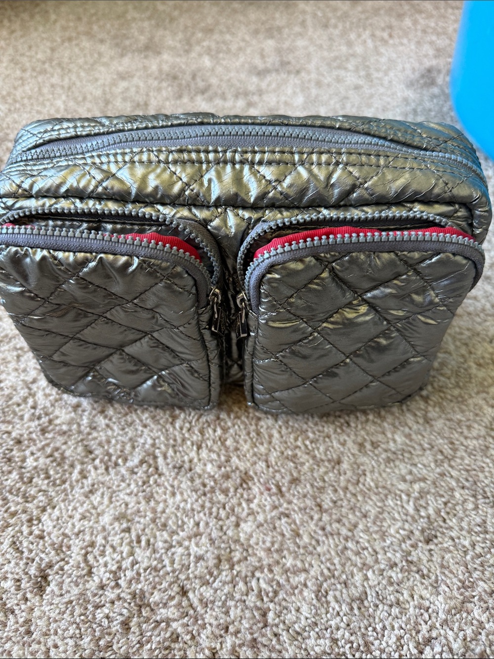 Quilted Metallic silver  Cosmetic/ travel pouch